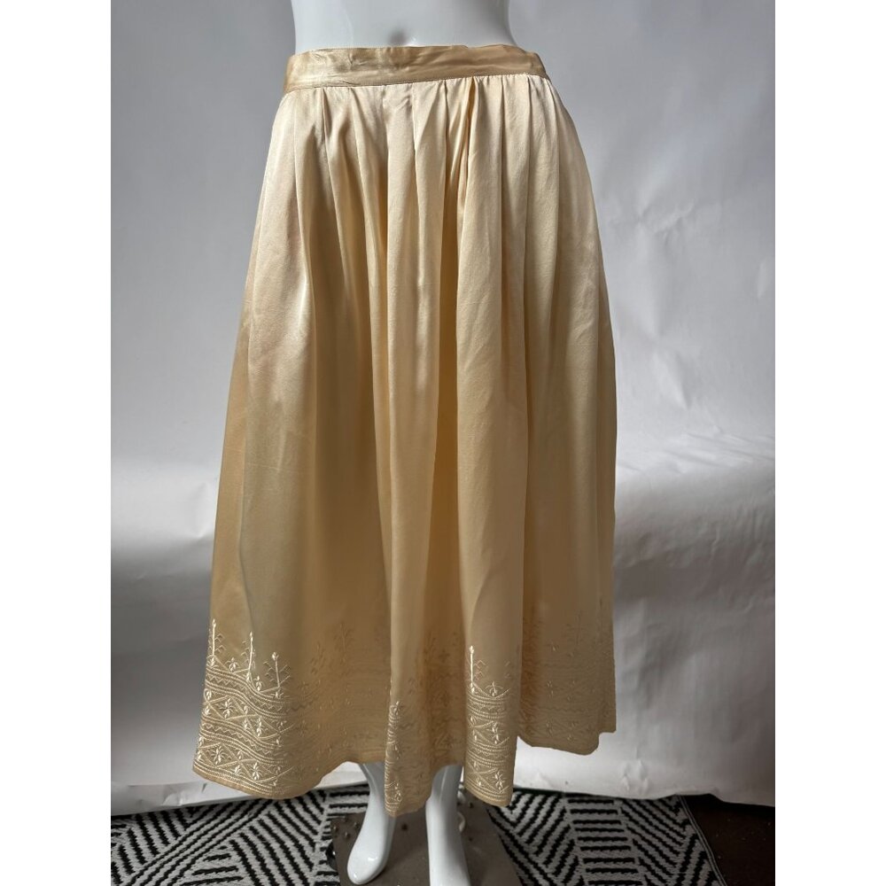 Vintage Levante Womens Silk Embroidered Midi Skirt Size 14 Cream Made In China